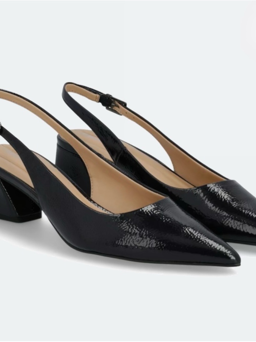Franco Sarto Black Patent Pointed Slingback Pumps